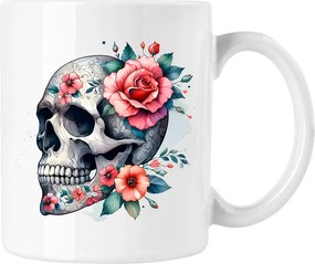 Bögre Koponya Virágok Művészet 2 Fehér 330ml