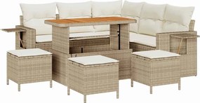 vidaXL Kerti Kanapé Szett párnával 9 pcs Bézs polirattan