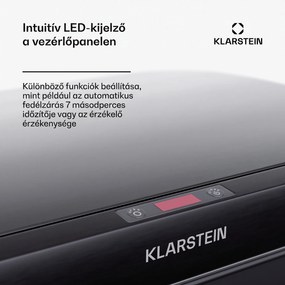 Klarstein Touchless, szenzoros szemétkosár, 60 l, rozsdamentes acélból, Soft-Close záródás, elemmel működő, LED kijelző, időzítő