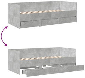 betonszürke kanapéágy fiókkal matrac nélkül 90x200 cm