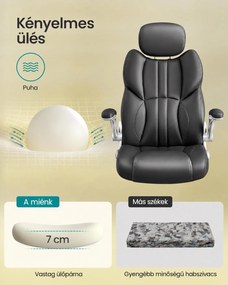 SONGMICS STEVON ergonomikus irodai és gamer forgószék, állítható fejtámlával, felhajtható karfákkal, max. 150 kg, fekete