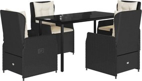 vidaXL 5 részes fekete polyrattan kerti étkezőgarnitúra párnákkal