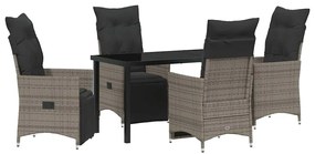 vidaXL Kert étkező szett párnával 5 pcs Szürke polirattan