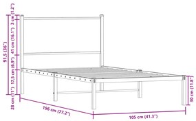 füstös tölgy színű fém ágykeret matrac nélkül 100 x 190 cm