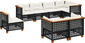 vidaXL 8 részes fekete polyrattan kerti ülőgarnitúra párnákkal