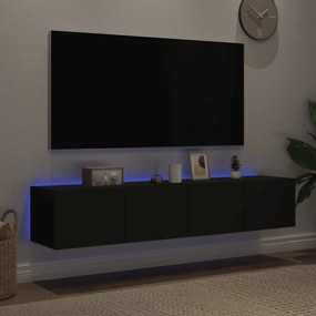 2 db fekete falra szerelhető TV-szekrény LED-del 80x35x31 cm