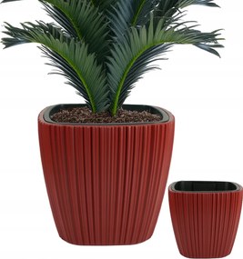 Kerti Kaspó Szögletes 39X36 CM, Bordázott Betéttel, Piros Teraszra