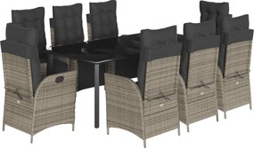 vidaXL 9 részes szürke polyrattan kerti étkezőgarnitúra párnával