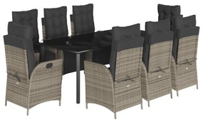 vidaXL 9 részes szürke polyrattan kerti étkezőgarnitúra párnával