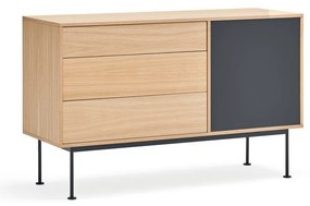 Yoko antracitszürke komód tölgyfa dekorral, szélesség 128 cm - Teulat