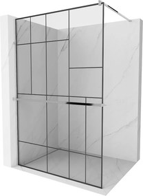 Mexen Kioto +, zuhanyparaván polccal és törölközőtartóval 80 x 200 cm, 8mm átlátszó üvegmintás fekete, króm profil, 800-080-121-01-78