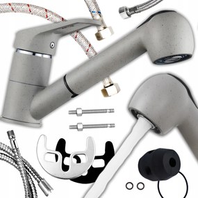 Konyhai Csaptelep Kihúzható Csővel Mosogatóhoz Álló Forgatható Szürke