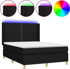 vidaXL fekete szövet rugós és LED-es ágy matraccal 140x200 cm