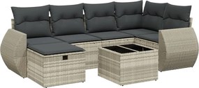 vidaXL 7 részes világosszürke polyrattan kerti ülőgarnitúra párnákkal