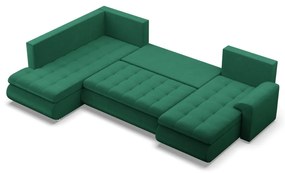Tokio U sarokkanapé, 3 ágyneműtartóval, bársony, baloldali, zöld