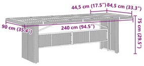 szürke polyrattan üveglapos kerti asztal 240 x 90 x 75 cm