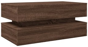 Barna tölgyszínű dohányzóasztal LED-lámpákkal 90x50x40 cm