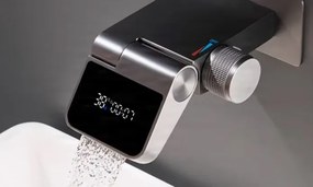 Fali fürdőszobai csaptelep ELITE EDITION BSW1500 hőmérséklet-kijelzővel, forgatható vízeséses kifolyóval, matt fekete és több színben — Fehér