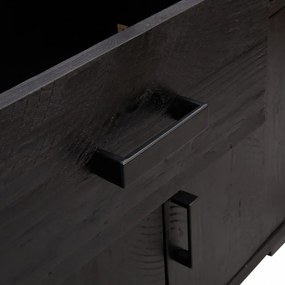 fekete tömör újrahasznosított fenyő tálalószekrény 110x35x70cm