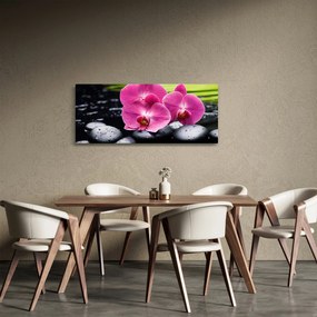 Kép - Rózsaszín orchidea pálmalevéllel (120x50 cm)