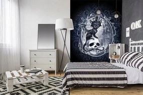 Flizelin fotótapéta 206x275 Állatok Macska a kalapban a koponyán +ragasztó