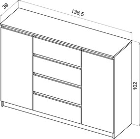 SIMPLE Komoda 140 2D4S kaszmir/kaszmir