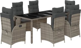 vidaXL 7 részes szürke polyrattan kerti étkezőgarnitúra párnával