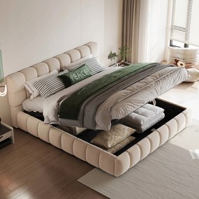 Kárpitozott ágy 140 x 190 cm Dupla ágy Hidraulikus bársony Bézs