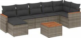 vidaXL 8 részes szürke polyrattan kerti ülőgarnitúra párnákkal
