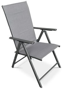 Kerti szék, állítható dőlésszögű, szürke textilén, szürke fémváz