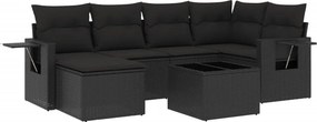 vidaXL 7 részes fekete polyrattan kerti ülőgarnitúra párnával