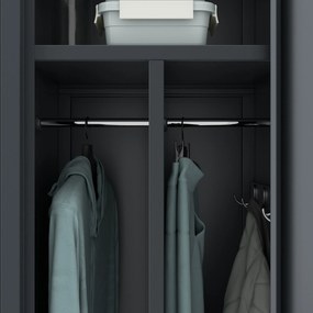 Pléh öltözőszekrény talpazaton, kétmodulos, polccal és köztes fallal KACPER, 800 x 1800 x 500 mm, antracit