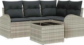 vidaXL Kerti Kanapé Szett párnával 5 pcs Világosszürke polirattan