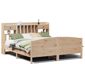 vidaXL tömör fenyőfa könyvespolcos ágy matrac nélkül 180 x 200 cm