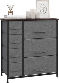 HOMCOM Fiókos Szekrény Tárolószekrény 7 Összecsukható Szövet Fiókkal Fém Váz + Fa + Nem Szőtt Sötétszürke 63,5 x 30 x 71 cm | Aosom