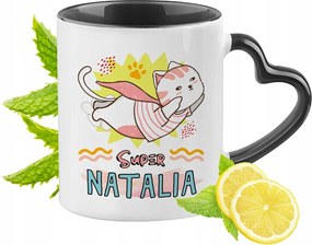 Fekete bögre szív alakú füllel Natalia számára Ideális Ajándék