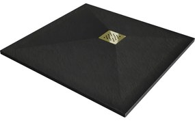 Mexen Stone+ kompozit négyzetes zuhanytálca 70 x 70 cm, fekete, arany takaróval - 44707070-G