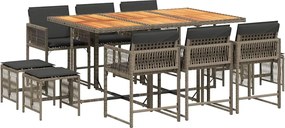 vidaXL 11 részes szürke polyrattan kerti ülőgarnitúra párnákkal