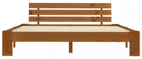 mézbarna tömör fenyőfa ágykeret fejtámlával 160 x 200 cm