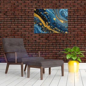 Üveg kép - Kék absztrakció arannyal (70x50 cm)