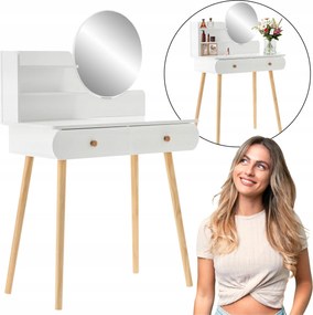 Fehér kozmetikai fésülködőasztal tükörrel és polcokkal 80x40x120 cm Univerzális