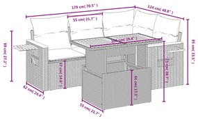 5 részes szürke polyrattan kerti ülőgarnitúra párnákkal