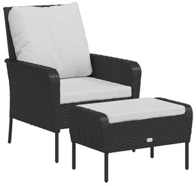 fekete polyrattan kerti szék lábtartóval