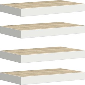 vidaXL 4 db tölgyszínű és fehér MDF lebegő fali polc 50 x 23 x 3,8 cm
