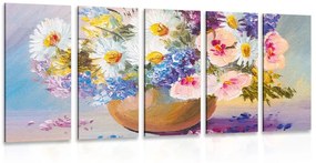 5-részes kép olajfetmény nyári virágok