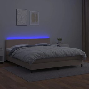 cappuccino színű műbőr rugós ágy matraccal és LED-del 160x200cm