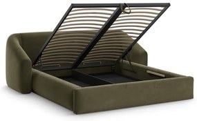 Zöld kárpitozott ágyneműtartós franciaágy ágyráccsal 160x200 cm Campi – Cosmopolitan Design