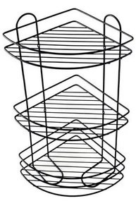 Háromszintes fekete falipolc zuhanyzóba, 23x58 cm