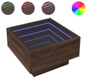 Barna tölgy szerelt fa dohányzóasztal LED-del 50 x 50 x 30 cm