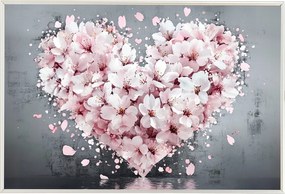 Poszter Alumínium Keret Akvarell Kompozíció Szív Cseresznye Virágok 60x40